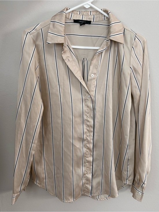Forever 21 Tops - Forever 21 Beige Striped Satin Button-Down Shirt Size S - Used